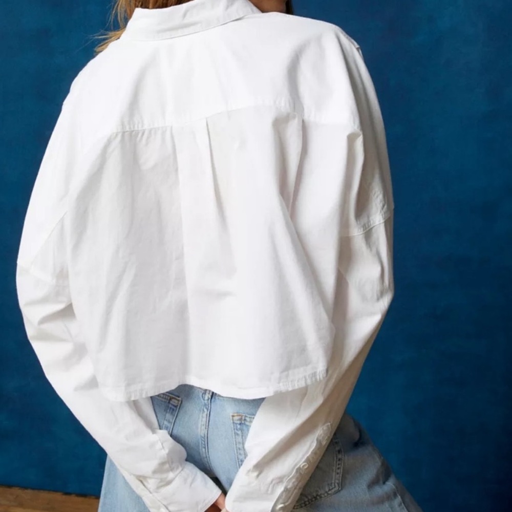 Urban Outfitters BDG Corey Cropped Button-down Shirt Classic White Size Large - Picture 2 of 7